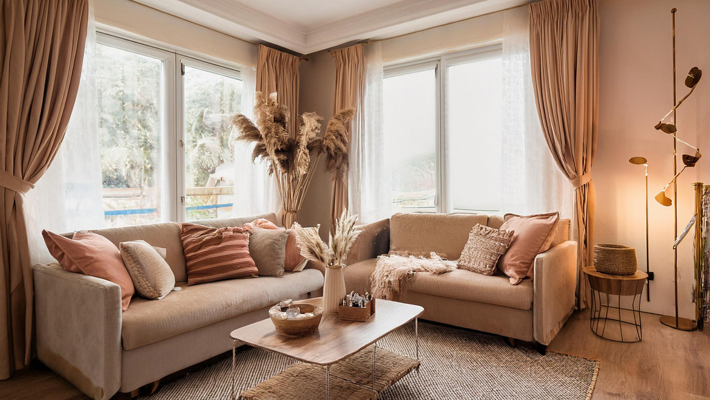 A serene, sun-dappled living room with plush armchairs and a soft rug underfoot. Tall windows allow natural light to flood the space, creating a calming, introspective atmosphere. In the foreground, a person sits cross-legged on a meditation cushion, eyes closed in a state of deep relaxation. Potted plants and a small water fountain add soothing natural elements. The overall scene conveys a sense of mindfulness, tranquility, and effective techniques for managing anxiety and stress.