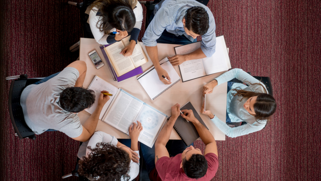 A warm, inviting study area with comfortable seating and study desks. In the foreground, a group of diverse students engaged in collaborative discussions, gesturing animatedly and exchanging ideas. In the middle ground, a faculty member or academic advisor guides students, providing support and advice. The background features shelves of books, motivational posters, and a welcoming atmosphere conducive to learning. The lighting is soft and natural, creating a sense of openness and approachability. The overall scene conveys a supportive academic community where students feel comfortable seeking help and guidance.