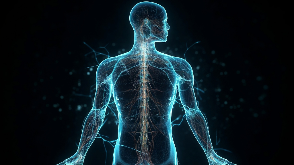 A human body curled up tightly, skin pale and drawn, eyes sunken with dark circles. Prominent muscle tension in the shoulders, neck, and jaw. Hands clenched into fists, veins protruding. The figure surrounded by a hazy, oppressive atmosphere, lit by an unnatural, sickly glow. Soft focus in the background, emphasizing the physical strain and emotional burden. Capture the sense of being consumed by overwhelming, unrelenting anxiety, the body's physical response to chronic stress.